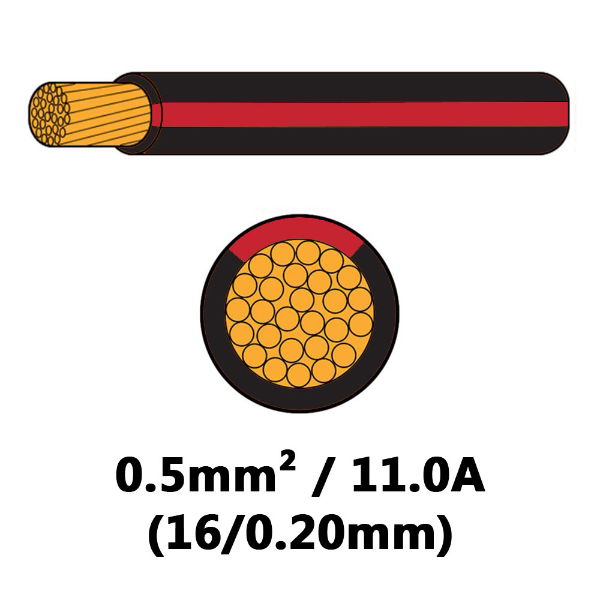 DBG 11A (0.5mm²) BLACK/RED Single Core Thin Wall Automotive Cable | 500M - [540.4100HT/500BR]