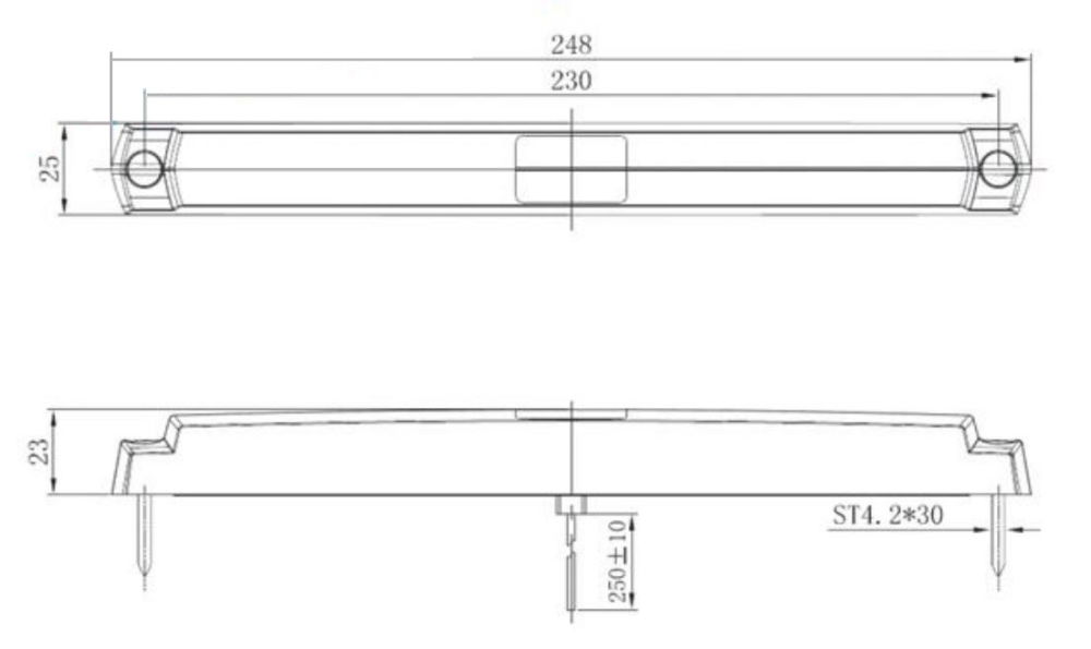 DBG Valueline 248 Series 12/24V Slim-line LED Reverse Light | 248mm | Fly Lead - [334.203] - Line Drawing