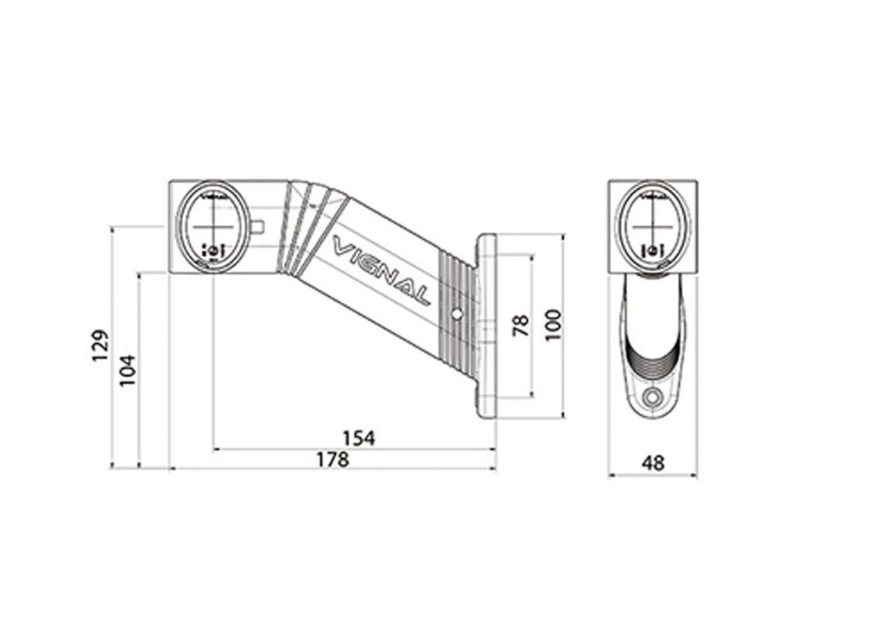 Vignal D14421 FA3 LED LEFT End-Outline Marker Light w/ Side - 60° Stalk [1.7m Fly Lead]