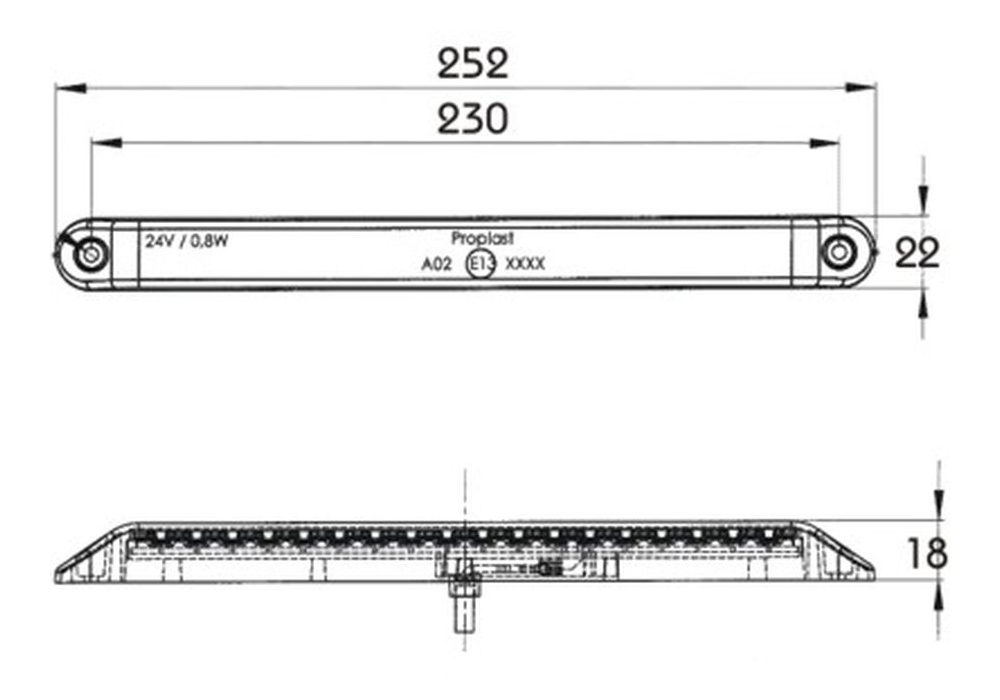 PROPLAST 40 026 621 PRO-CAN XL Series 252mm LED Rear Indicator Lamp w/ Clear Lens [Fly Lead] 12V