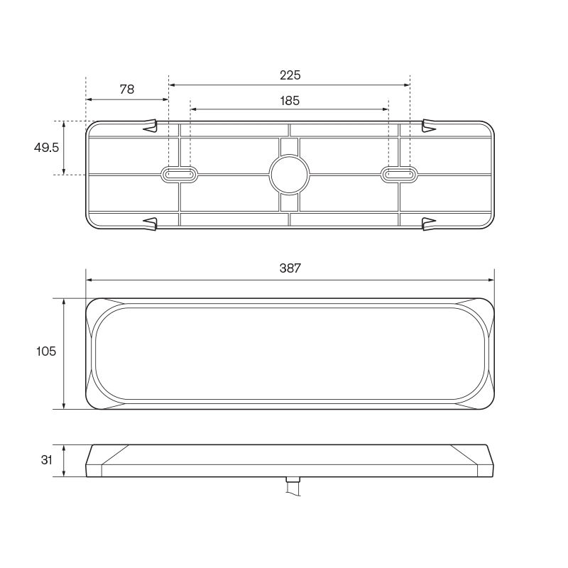 LED Autolamps 3852 Series 12/24V LED Rear Combination Light | 387mm - [3852FARM] - Line Drawing