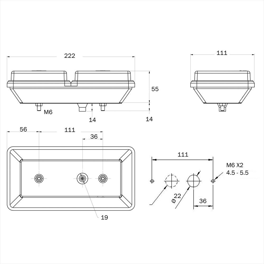 Rubbolite M313 Series LED Rear Combination Light | LH/RH | S/T, DI (Bulb) & Rev. (Bulb) | Cable Entry | 24V - [313LED/02/04]