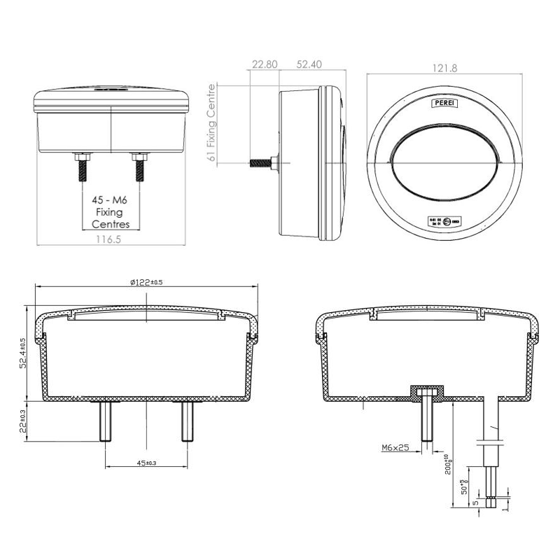 LITE-wire/Perei 700 Series LED 122mm Rear Fog/Reverse Lamp | Fly Lead [RFRV700LEDVV]