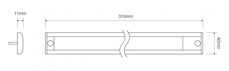 LED Autolamps 40 Series 12V LED Interior Strip Light | 310mm | 380lm | Silver | Un-Switched - [40310S-12] - Line Drawing