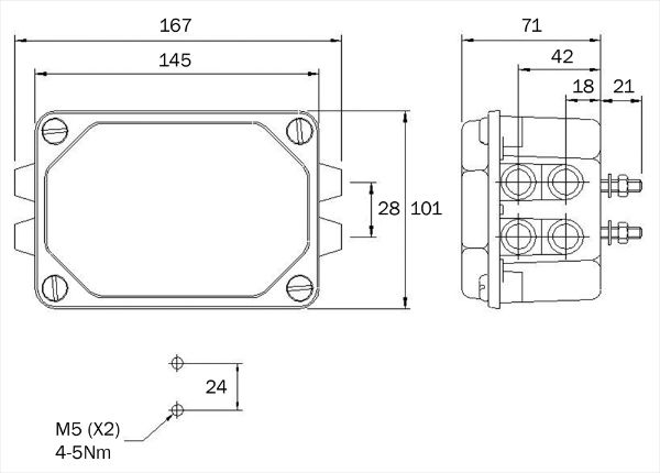 Rubbolite M111 Truck/Trailer Junction Box | Double Height | 14x 4-Way Terminal Block | IP54 | Pack of 1 - [111/07/03]