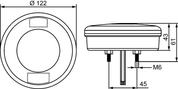 DBG Valueline 120 Series 12/24V Round LED Stop/Tail Light | 122mm | Fly Lead | Clear - [386.100C] - Line Drawing