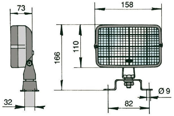 J.W. Speaker 90900 BULB Rectangle Work Light (FLOOD) w/ Grill (Cable Entry) 12/24V