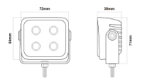 DBG 4-LED Compact Square Reverse/Work Light | Flood Beam | 800lm | Fly Lead | Pack of 1 - [711.014]