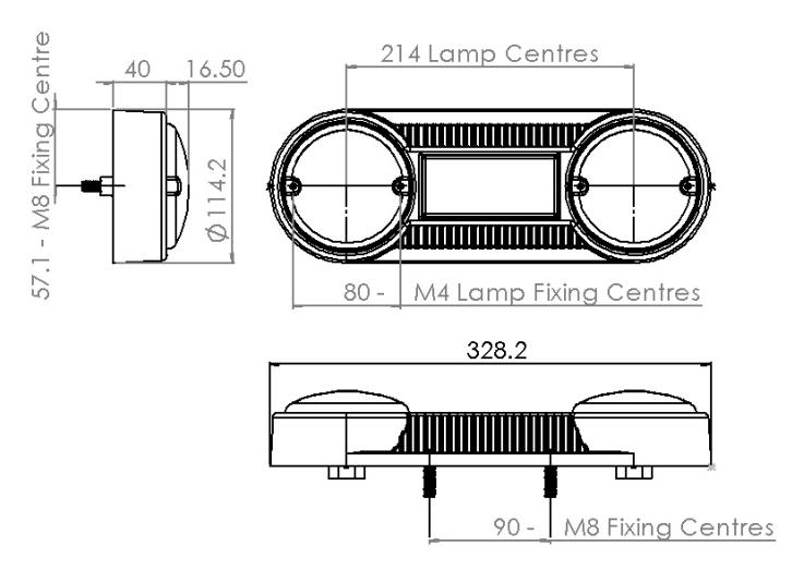 LITE-wire/Perei 110 Series LED LEFT 328mm Rear Combination Lamp | S/T/I/R/F | Fly Lead - [PL.110.S.08]