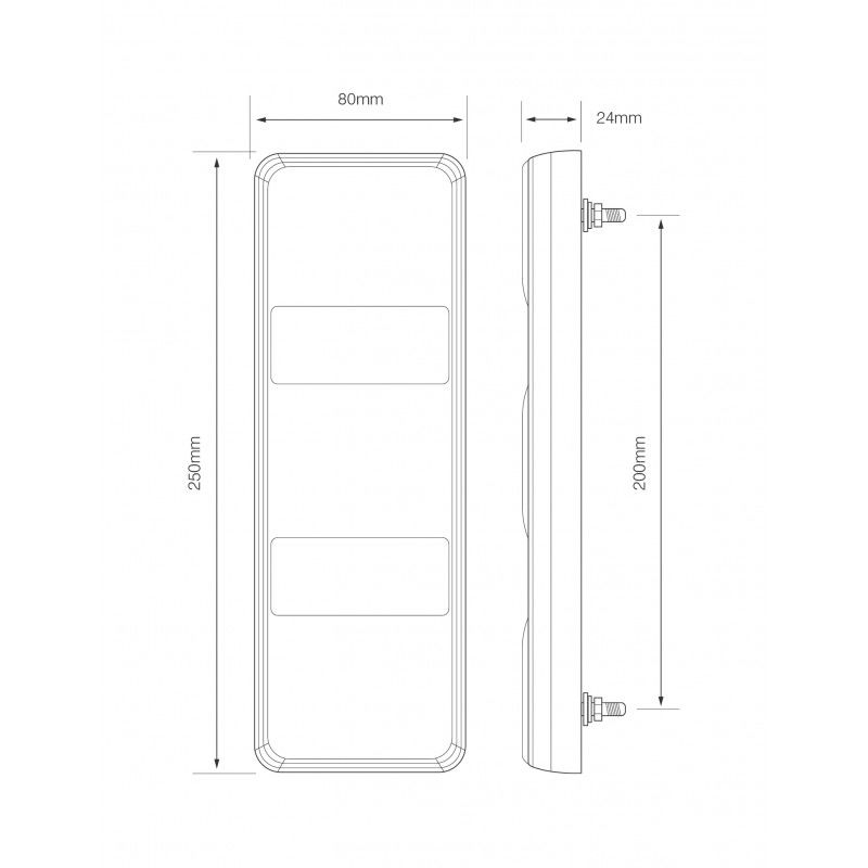 LED Autolamps 250 Series 12/24V LED Rear Combination Light w/ Reflex | 250mm | S/T/I w/ Reverse - [250WARM] - Line Drawing