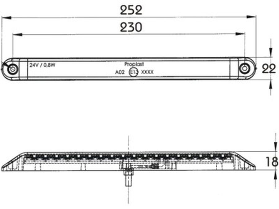 PROPLAST 40 026 501 PRO-CAN XL Series 252mm LED Rear Indicator Lamp [Fly Lead] 24V