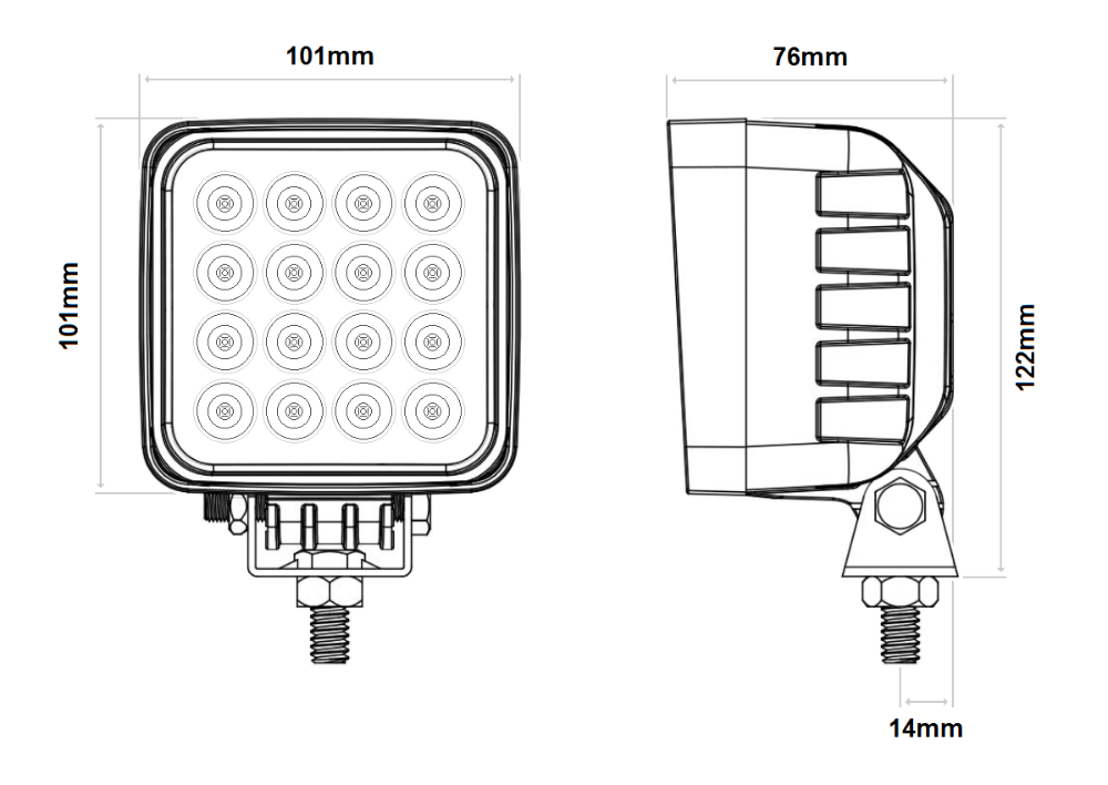 DBG 16-LED Square Work Light | Flood Beam | 3840lm | Fly Lead | Pack of 1 - [711.040]