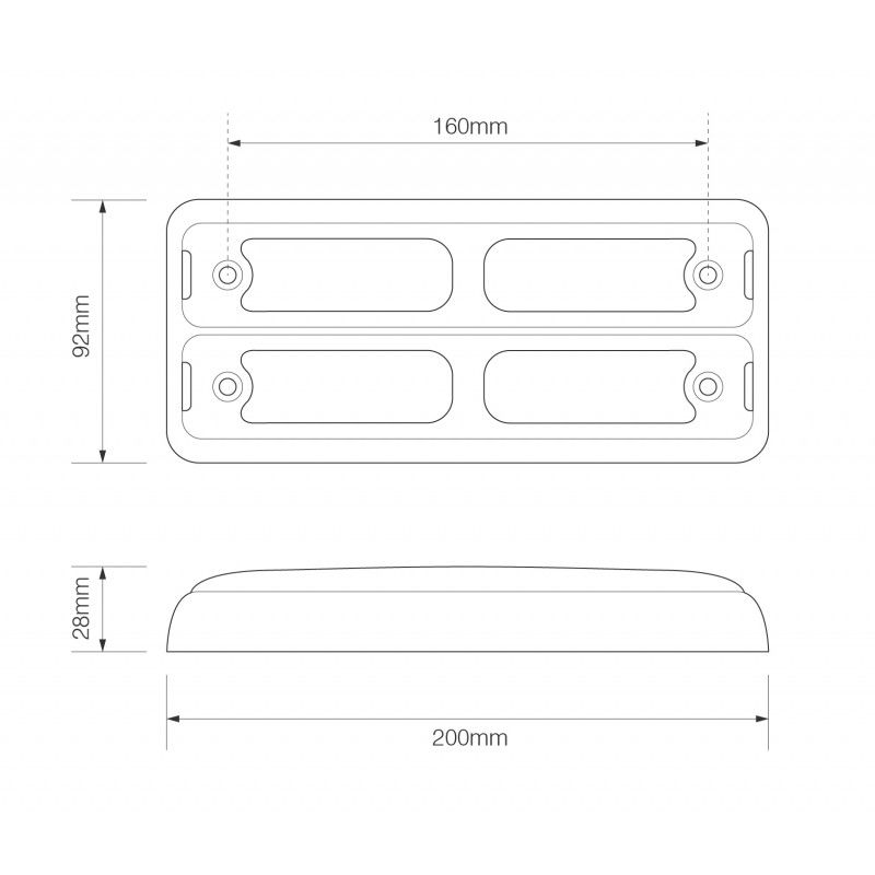 LED Autolamps 200 Series Double 12/24V Slim-line LED Rear Combination Light | 200mm | Chrome | S/T/I - [200CARME] - Line drawing