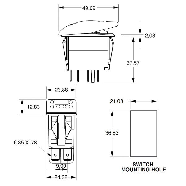 Carling V-Series Rocker Switch Base | 12V | Momentary (ON)/OFF | SP | 2xLED Green/Amber (L/L) | Pack of 1 - [273.269]