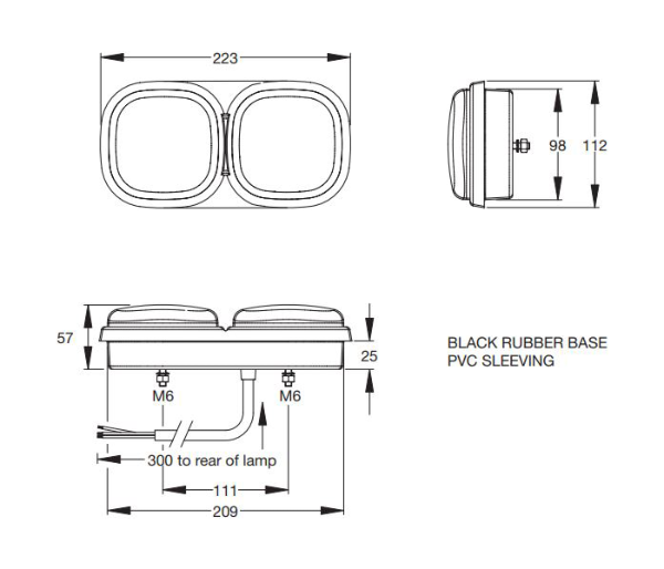 ECCO/Britax L12.05.LDV DOUBLE 112mm Square LED Combination Lamp [Fly Lead]