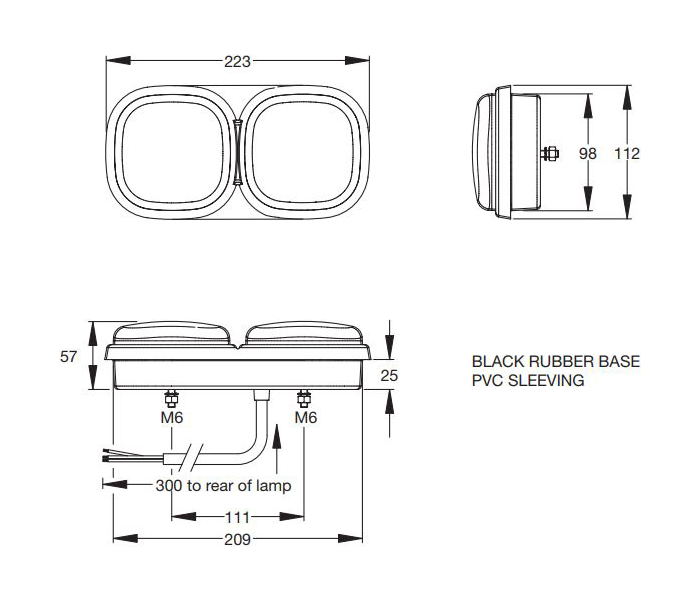 ECCO/Britax L12.05.LDV DOUBLE 112mm Square LED Combination Lamp [Fly Lead]