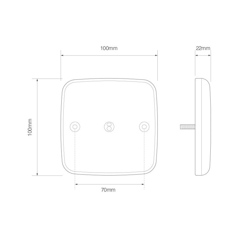 LED Autolamps 98 Series 12V Square LED Rear Combination Light w/ Reflex | 100mm | S/T/I | Pack of 2 - [98BAR2] - Line Drawing