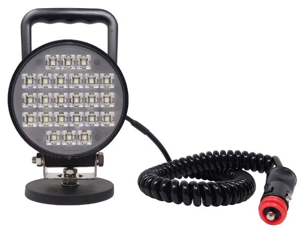 DBG 24-LED Round Work Light w/ Handle, Switch & Magnetic Base | Flood Beam | 1920lm | Fly Lead | Pack of 1 - [711.034M]