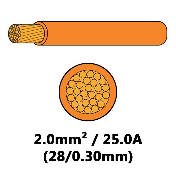 DBG 25A (2mm²) ORANGE Single Core Thin Wall Automotive Cable | 500m - [540.4104HT/500T]