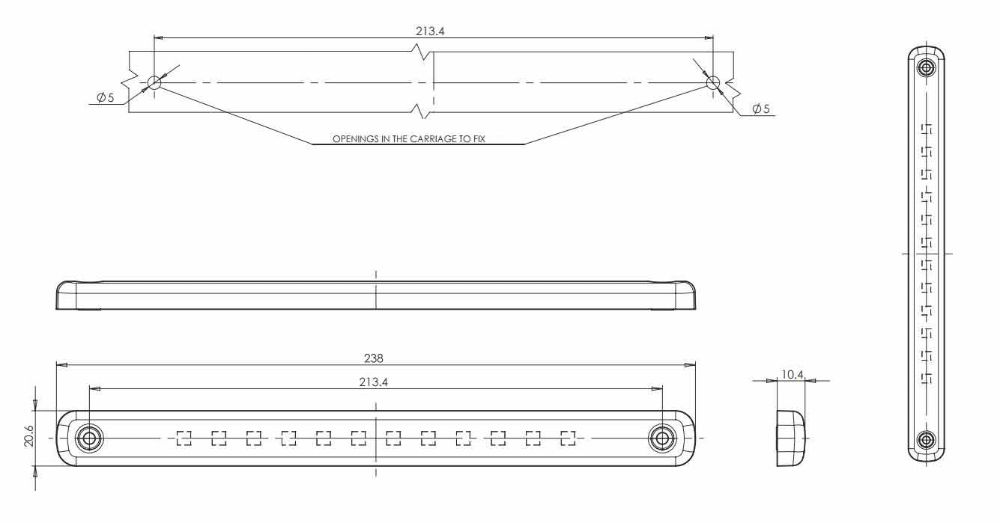 WAS 728 LW10 238mm 12-LED Interior Strip Light 300lm 12V