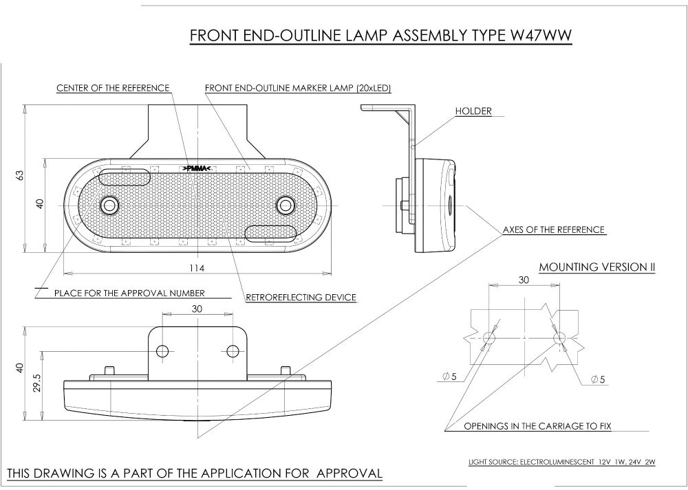 WAS W47WW LED Front (White) Marker Light (Reflex) w/ Bracket | 114mm | Fly Lead - [536Z] - LD