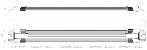 Labcraft Apollo Series 12V LED Interior Strip Light | 360mm | 960lm (36-LED) | Un-Switched - [SVCW250-36] - Line Drawing