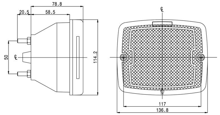 LITE-wire/Perei 1200 Series LED 137mm Square Reverse Lamp | 6.3mm Tab | 24V - [RV1200LED-24V]