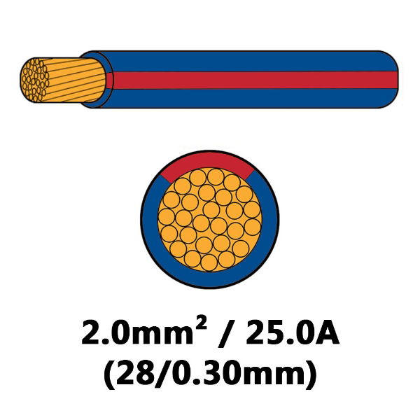 DBG 25A (2mm²) BLUE/RED Single Core Thin Wall Automotive Cable | 100m - [540.4104HT/100UR]