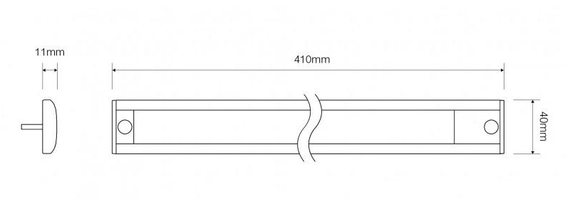 LED Autolamps 40 Series 12V LED Interior Strip Light | 410mm | 500lm | Silver | Switched - [40410S-12] - Line Drawing