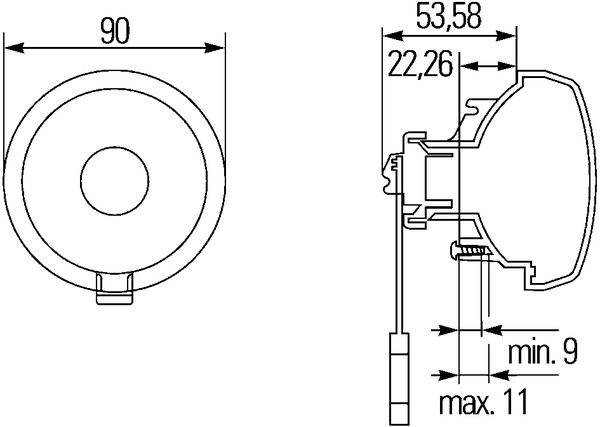 Hella 965 039 Series 90mm Rear Fog Lamp |  Blade Terminals | 24V - [2NE 965 039-117]