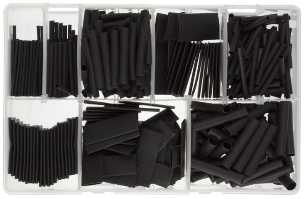 Assorted Heat Shrink Tubing 2:1 | Black | Sizes 1.6-19.1mm | Box of 360 - [1023.DB23]