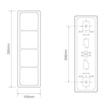 LED Autolamps 80 Series Quad 12/24V Square LED Rear Combination Light | 350mm - [80BFARRME] - Line Drawing