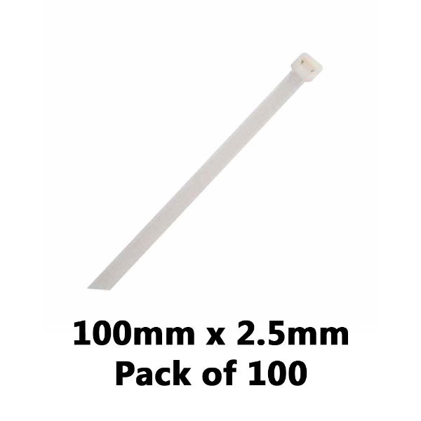 DBG 460.8104/100W WHITE 100x2.5mm Nylon Cable Ties - Pack of 100