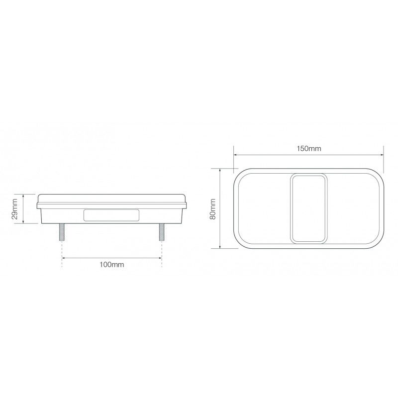 LED Autolamps 149 Series 12V LED Rear Combination Light w/ Reflex | 150mm | S/T/I - [149BAR] - Line Drawing