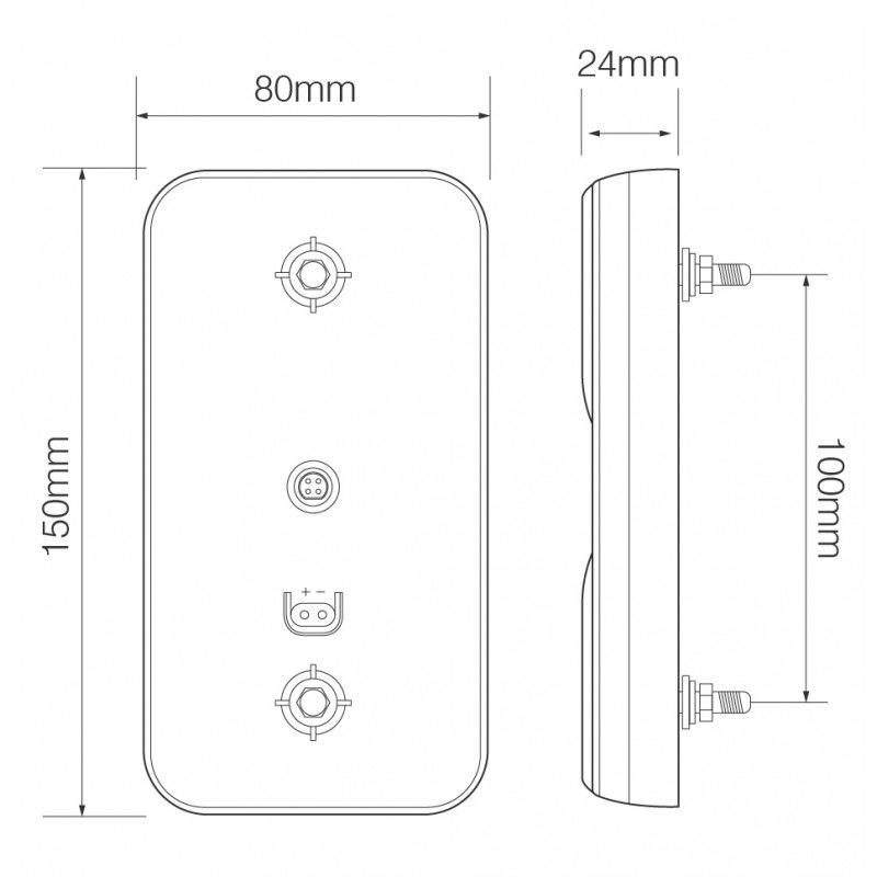 LED Autolamps 150 Series 12/24V Compact LED Rear Combination Light w/ Reflex | 150mm - [150ARME] - Line Drawing