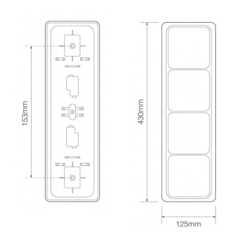 LED Autolamps 100 Series Quad 12/24V Square LED Rear Combination Light | 430mm - [100BRRAWME] - Line Drawing