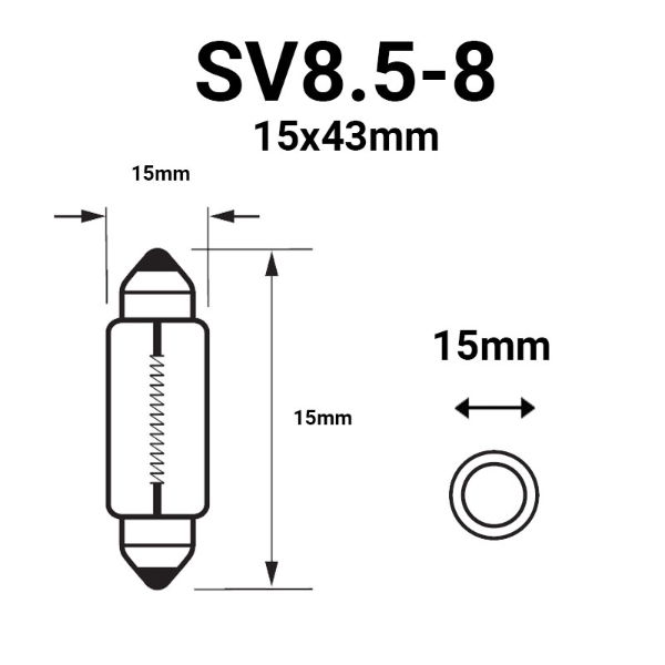 265A SV8.5-8 Festoon Bulb 15x43mm | 12V | 10W | Pack of 10 - [100.265A]