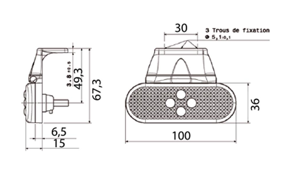 Vignal SMD04 LED Side Marker w/ Reflex + 90° Bracket | Fly Lead (500mm) + Click In | 24V - [104250]