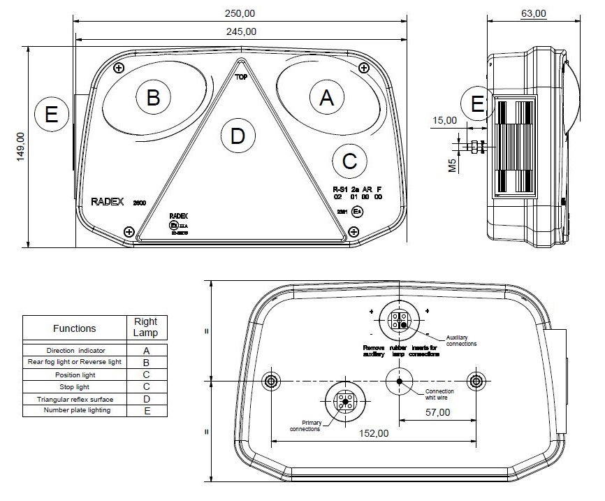 Radex 2800 RH Rear Combination Lamp (Radex Connector) 12V [2800-11UK]