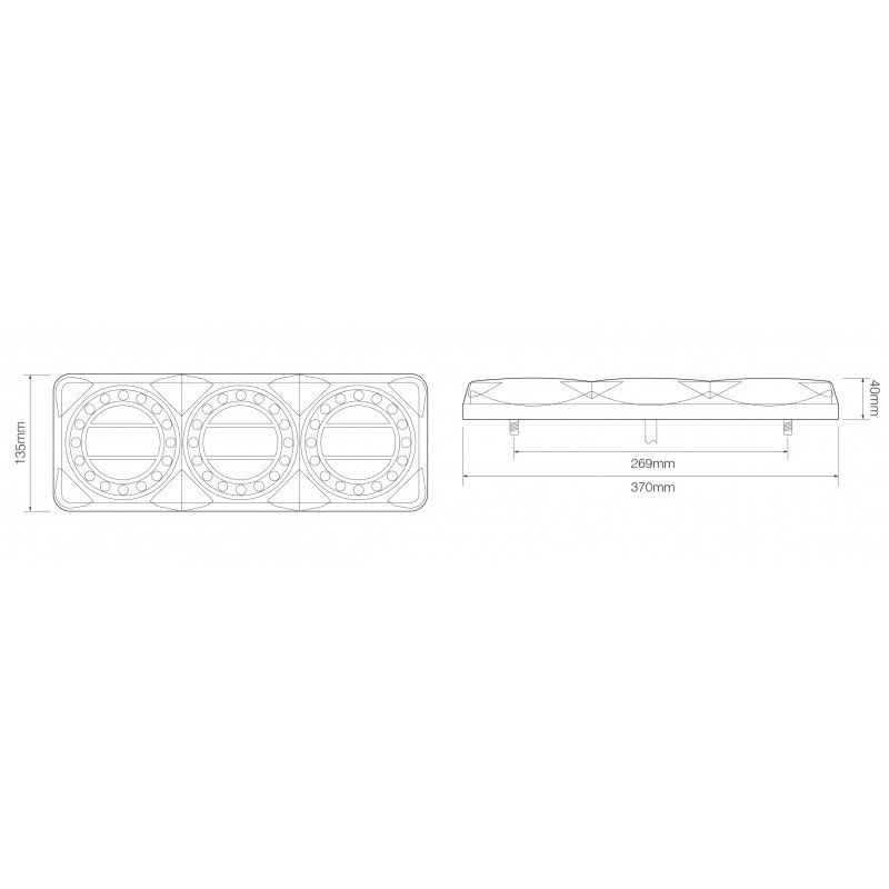 LED Autolamps MaXiLamp 3XR Series 12/24V LED Rear Combination Light | 370mm - [MAXILAMP3XRW] - Line Drawing