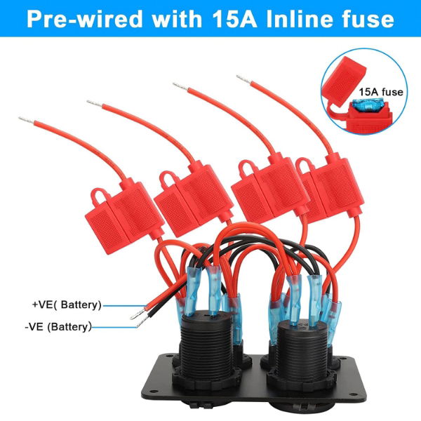 DBG 4x ON/OFF Mini Rocker Switches w/ 2x USB, Cig Socket & Voltmeter | 12V | SP | Blue - [270.140]