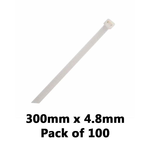 DBG 460.8112/100W WHITE 300x4.8mm Nylon Cable Ties - Pack of 100