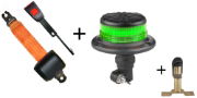 DBG/SECURON Slimline GREEN DIN Pole LED Beacon + Mount + Seatbelt Kit 12/24V