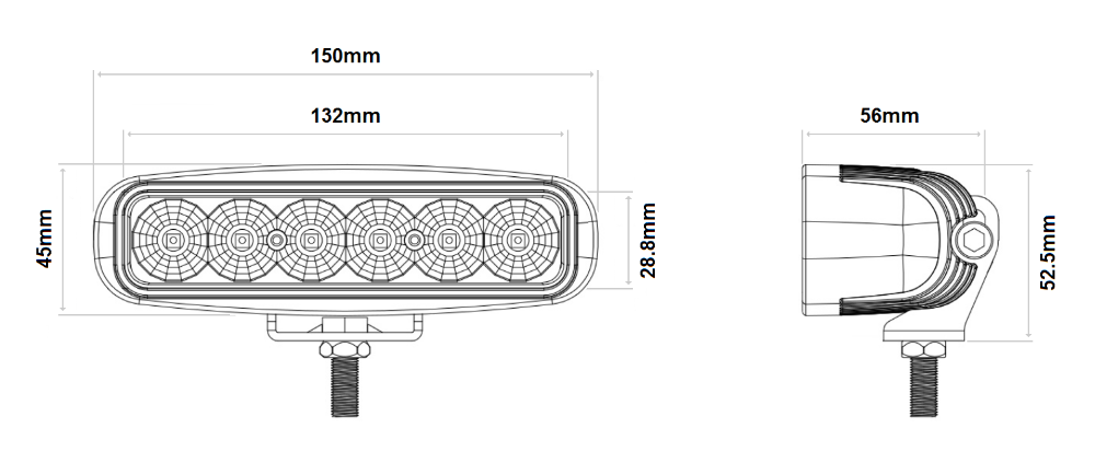 DBG 6-LED Slim Work Light | Flood Beam | 2400lm | Fly Lead | Pack of 1 - [711.037]