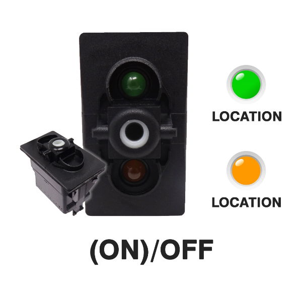 Carling V-Series Rocker Switch Base | 12V | Momentary (ON)/OFF | SP | 2xLED Green/Amber (L/L) | Pack of 1 - [273.269]