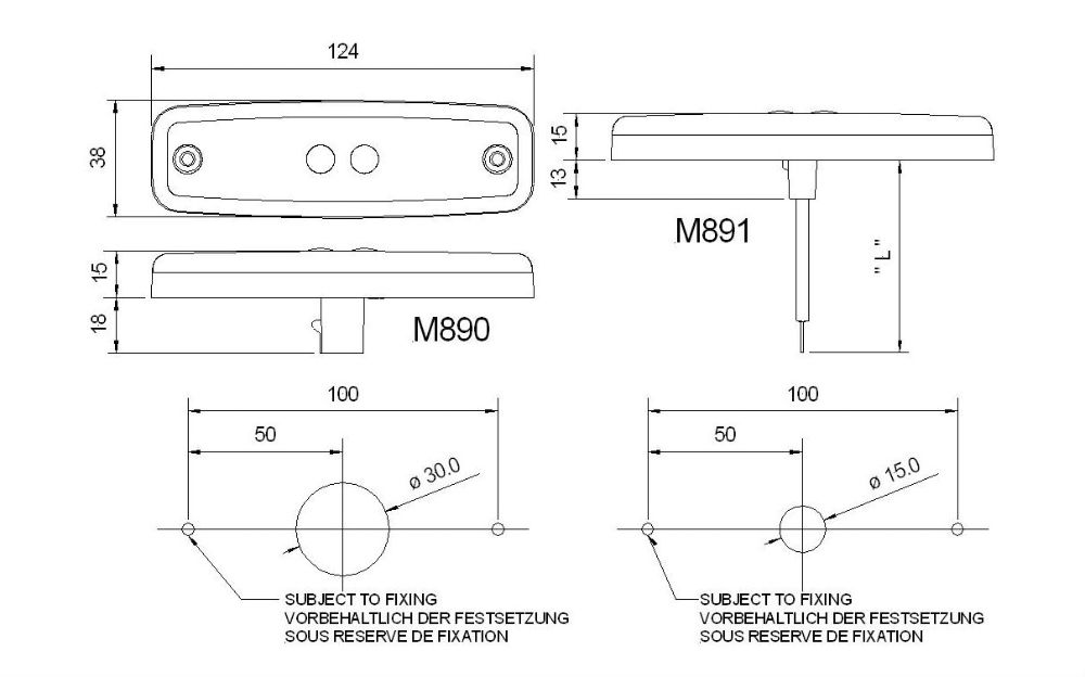 Rubbolite M890 LED Side (Amber) Marker Light (Reflex) w/ Bracket | 124mm | Superseal - [890/23/08] - LD