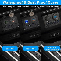 DBG 4x ON/OFF Mini Rocker Switches w/ 2x USB, Cig Socket & Voltmeter | 12V | SP | Blue - [270.140]