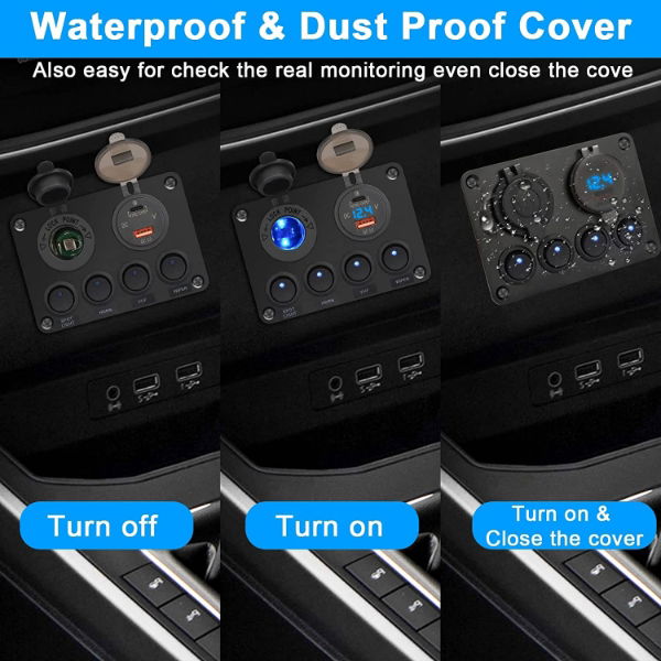 DBG 4x ON/OFF Mini Rocker Switches w/ 2x USB, Cig Socket & Voltmeter | 12V | SP | Blue - [270.140]