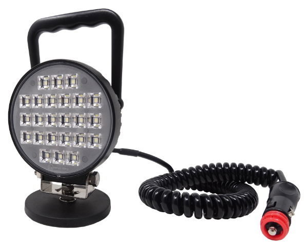 DBG 24-LED Round Work Light w/ Handle, Switch & Magnetic Base | Flood Beam | 1920lm | Fly Lead | Pack of 1 - [711.034M]