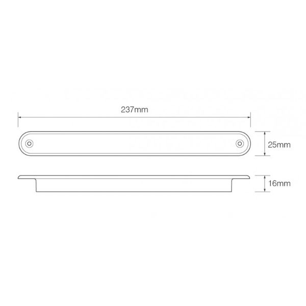 LED Autolamps 235 Series 12V Slim-line LED Rear Fog Light | 237mm | Clear | Fly Lead - [235FC12E] - Line Drawing